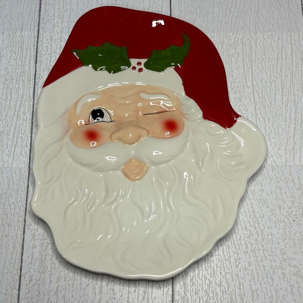 Peppermint Place Winking Santa Cookie Plate Holiday Dish